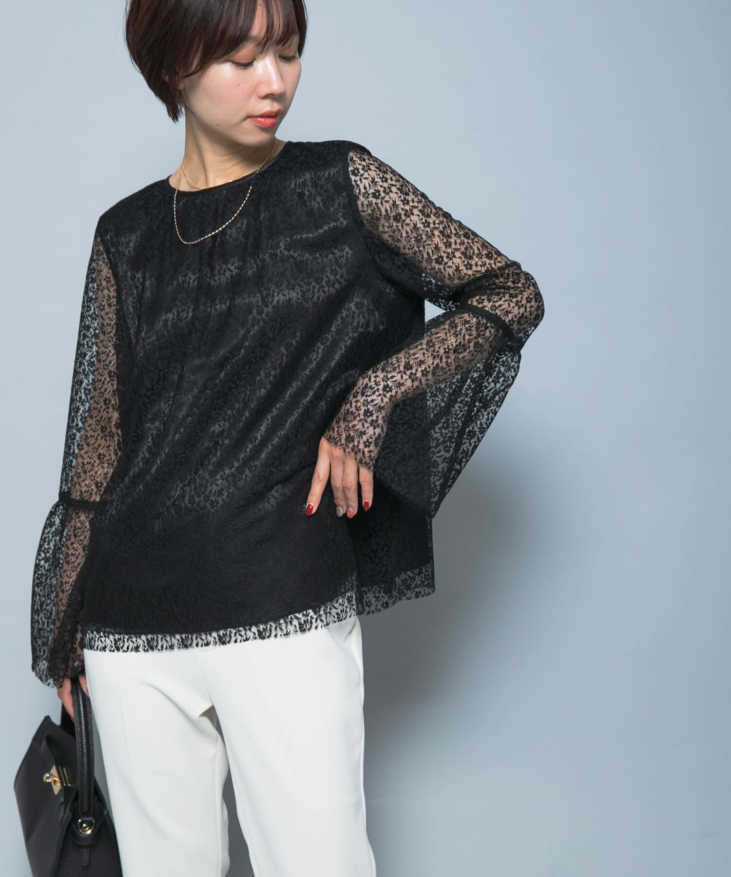 URBAN RESEARCH ROSSO「フレアスリーブレースブラウス」|シャツ・ブラウス|ブラック