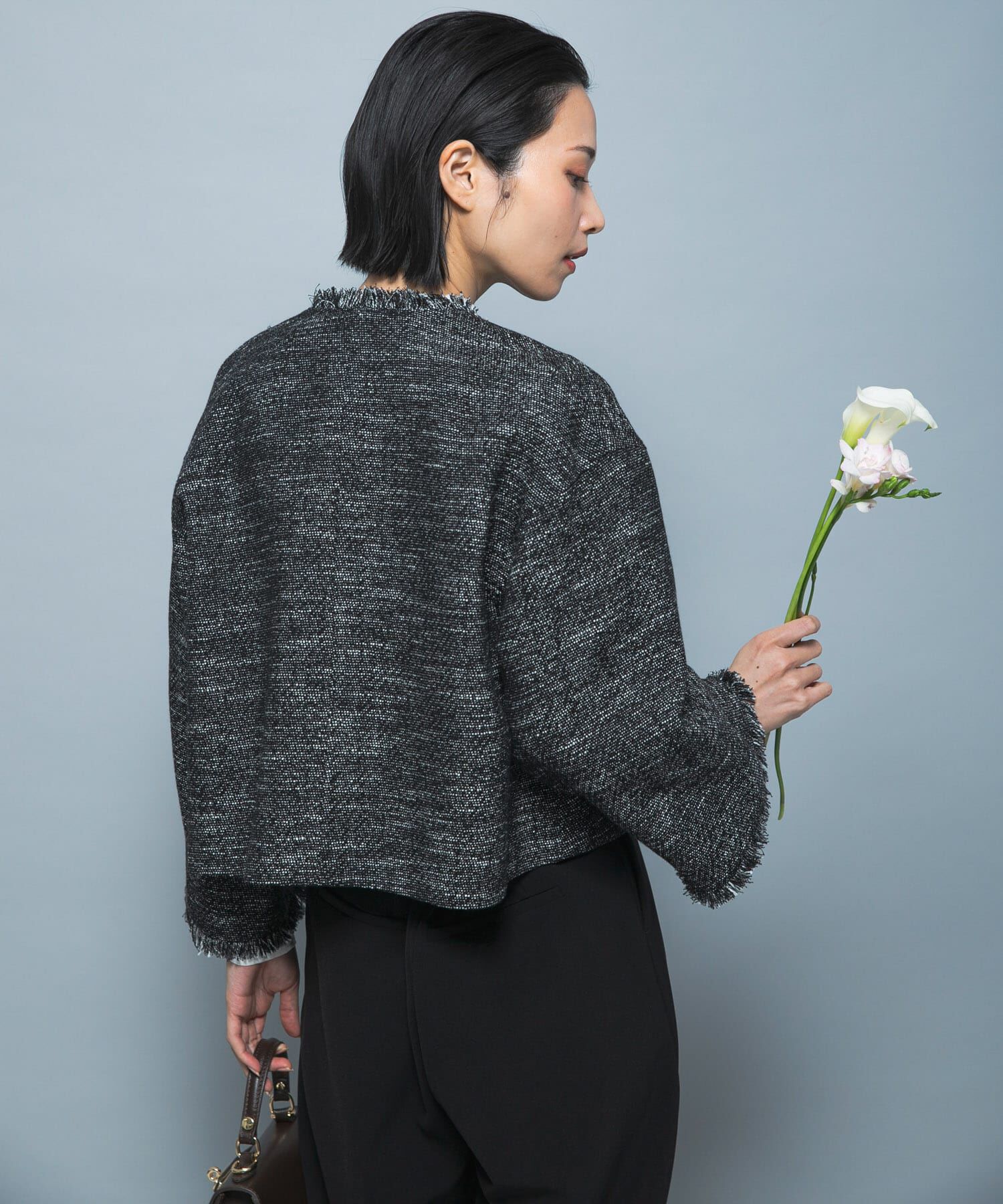 URBAN RESEARCH ROSSO「ツイードショートジャケット」|ノーカラージャケット|