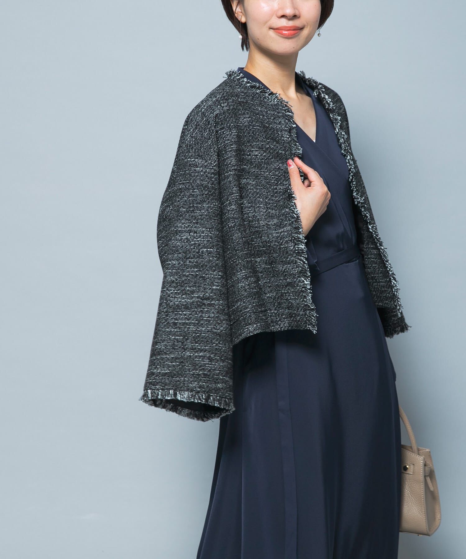 URBAN RESEARCH ROSSO「ツイードショートジャケット」|ノーカラージャケット|