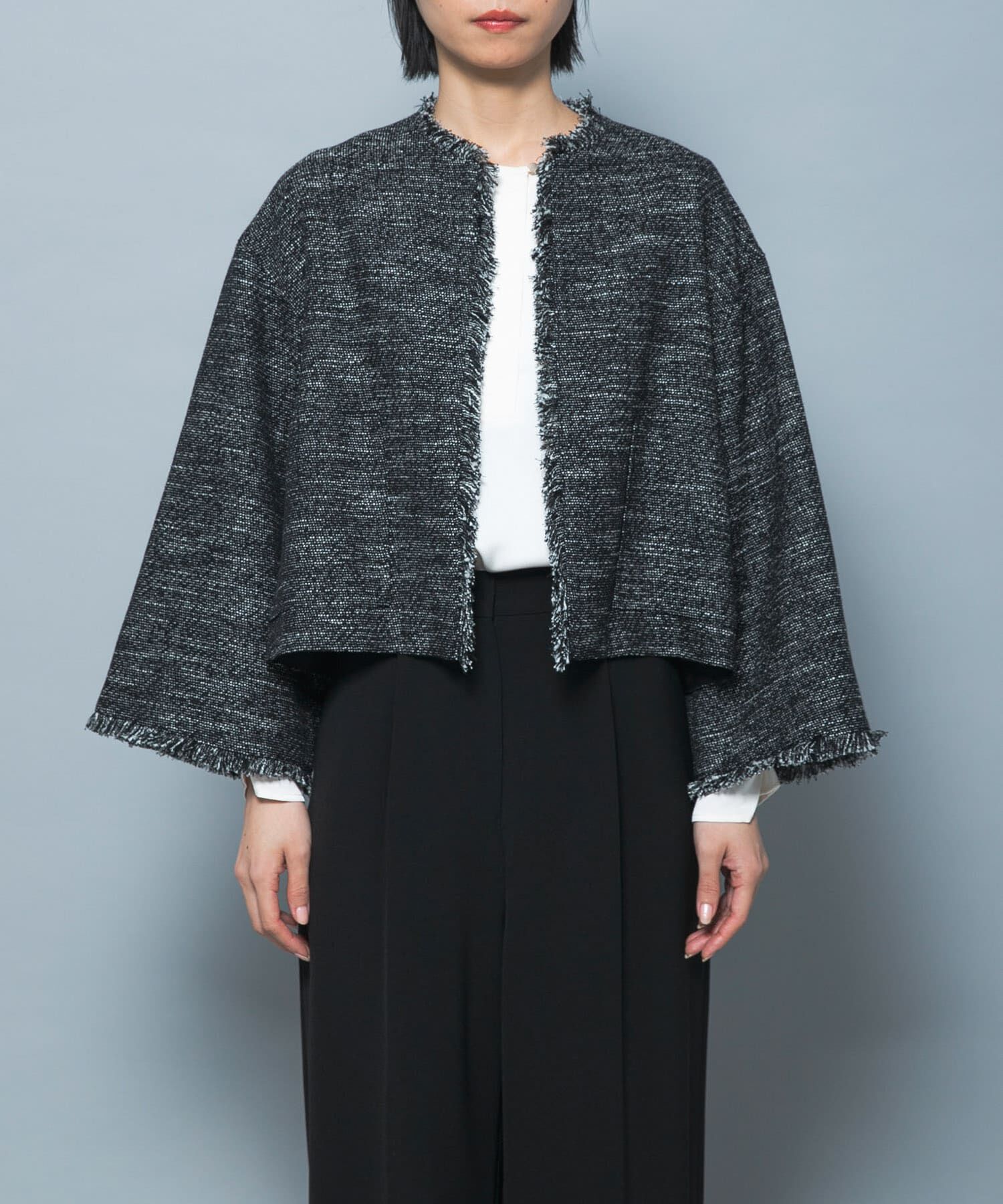 URBAN RESEARCH ROSSO「ツイードショートジャケット」|ノーカラージャケット|