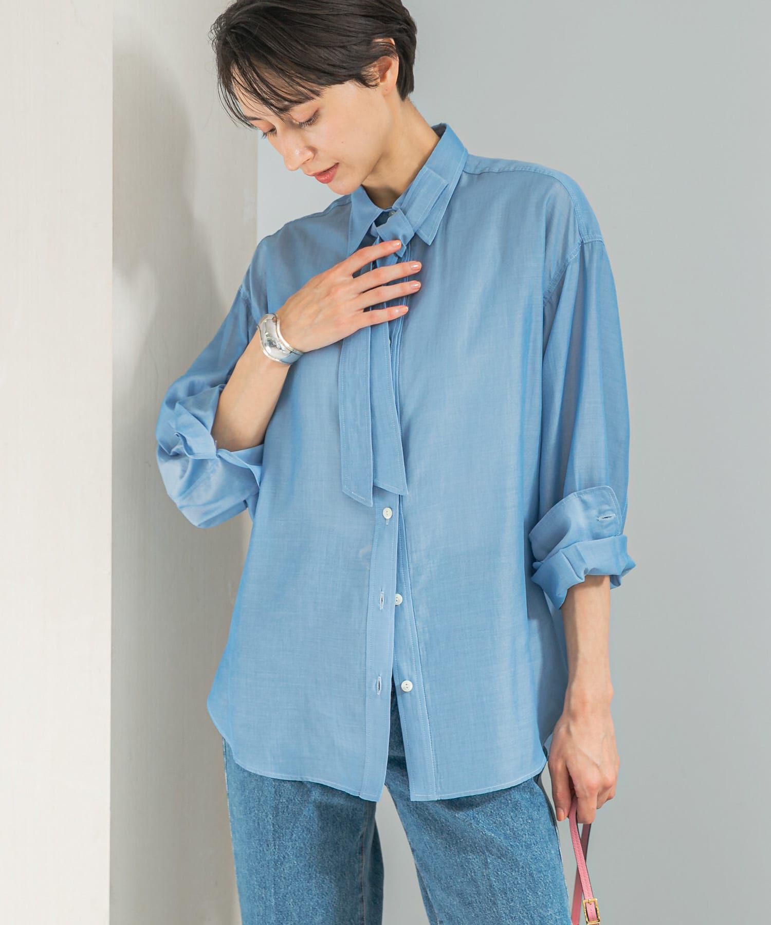 URBAN RESEARCH ROSSO「タイ付デニムライクシアーシャツ」|シャツ・ブラウス|