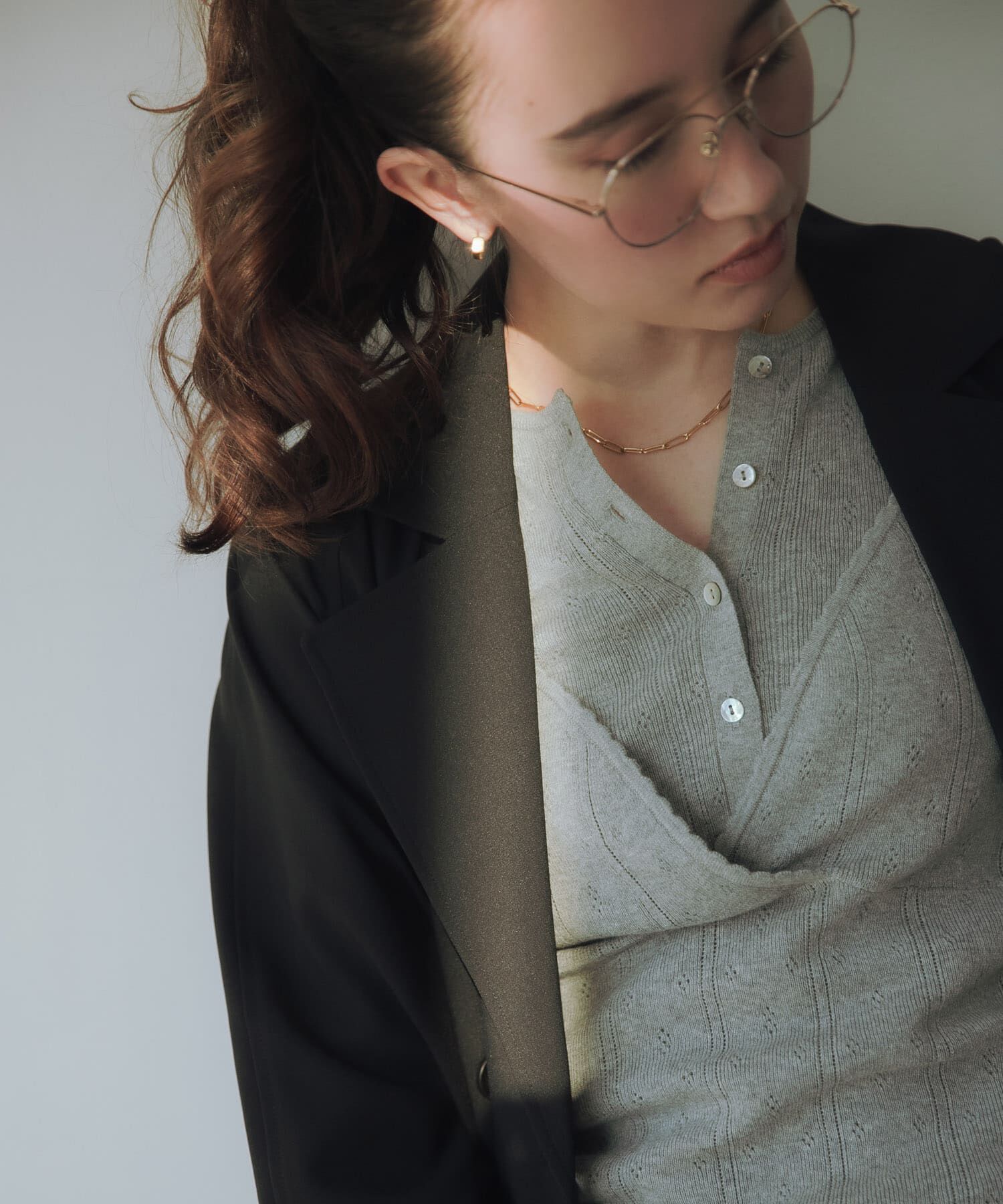 URBAN RESEARCH「パターンメッシュヘンリーネックニット」|ニット・セーター|