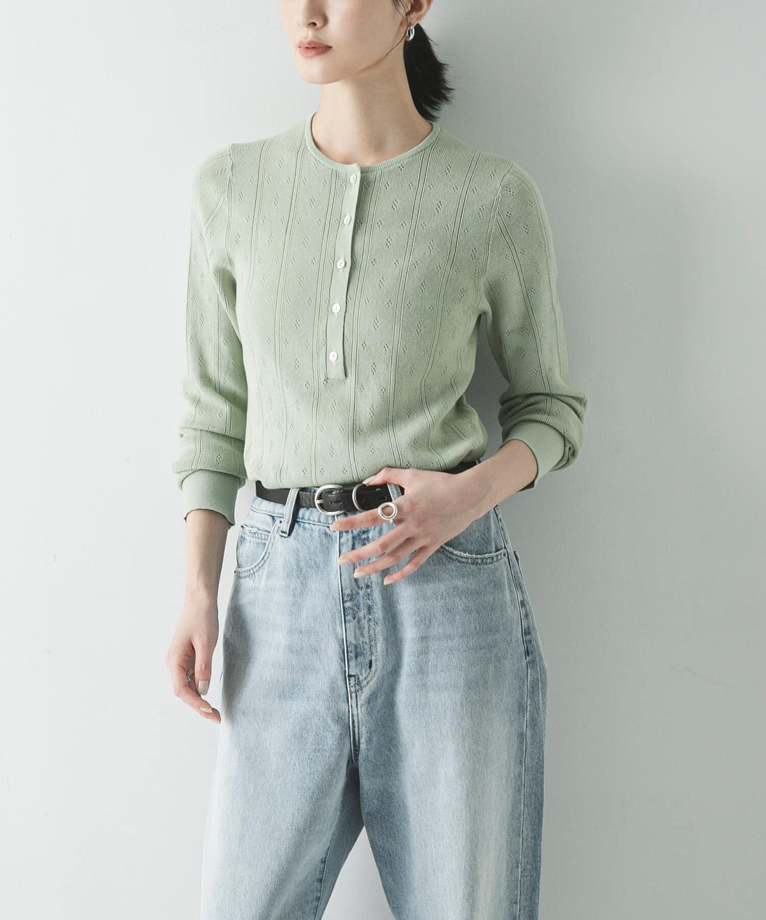 URBAN RESEARCH「パターンメッシュヘンリーネックニット」|ニット・セーター|