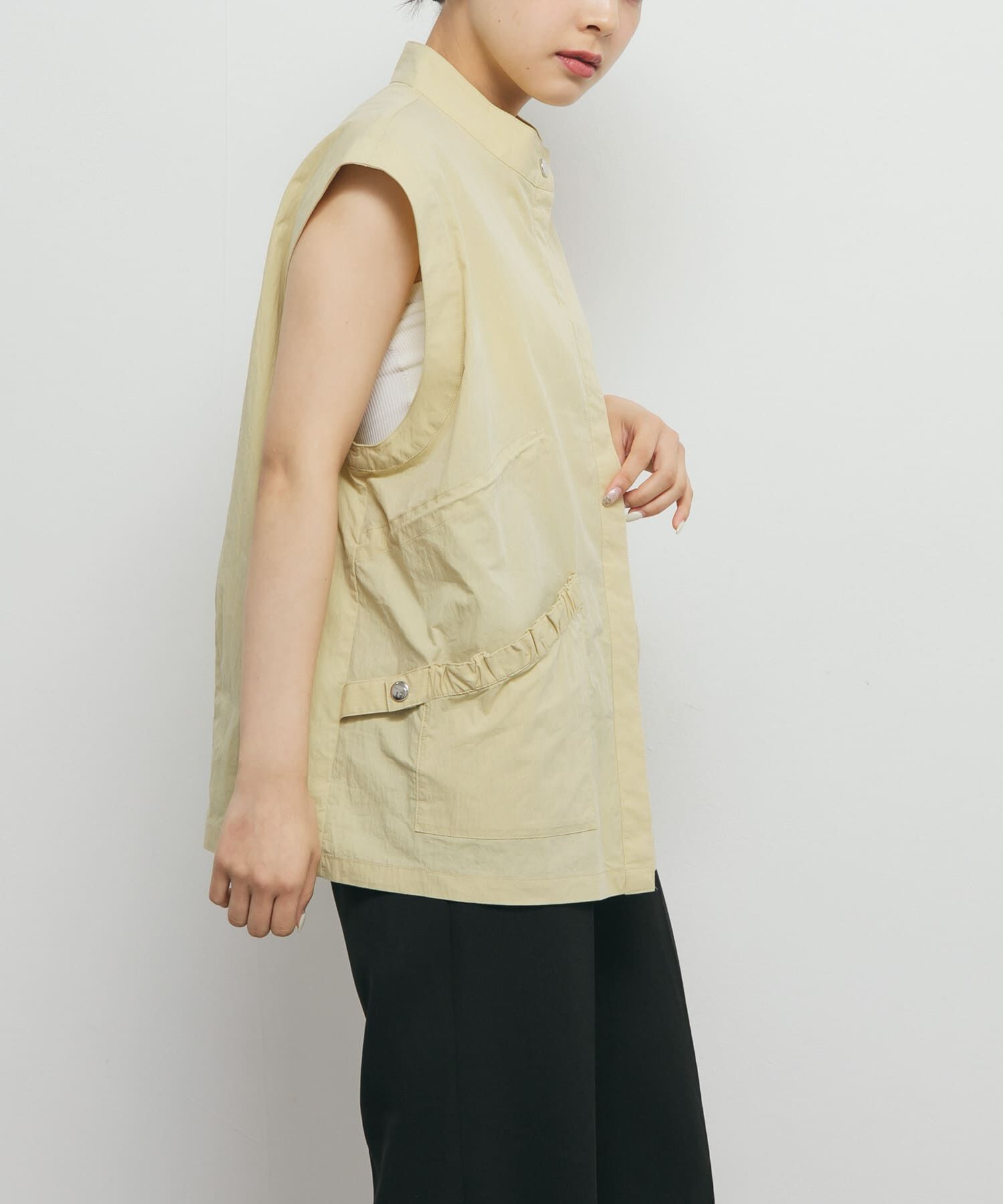  「スタンドカラーベスト」|ノーカラーコート|
