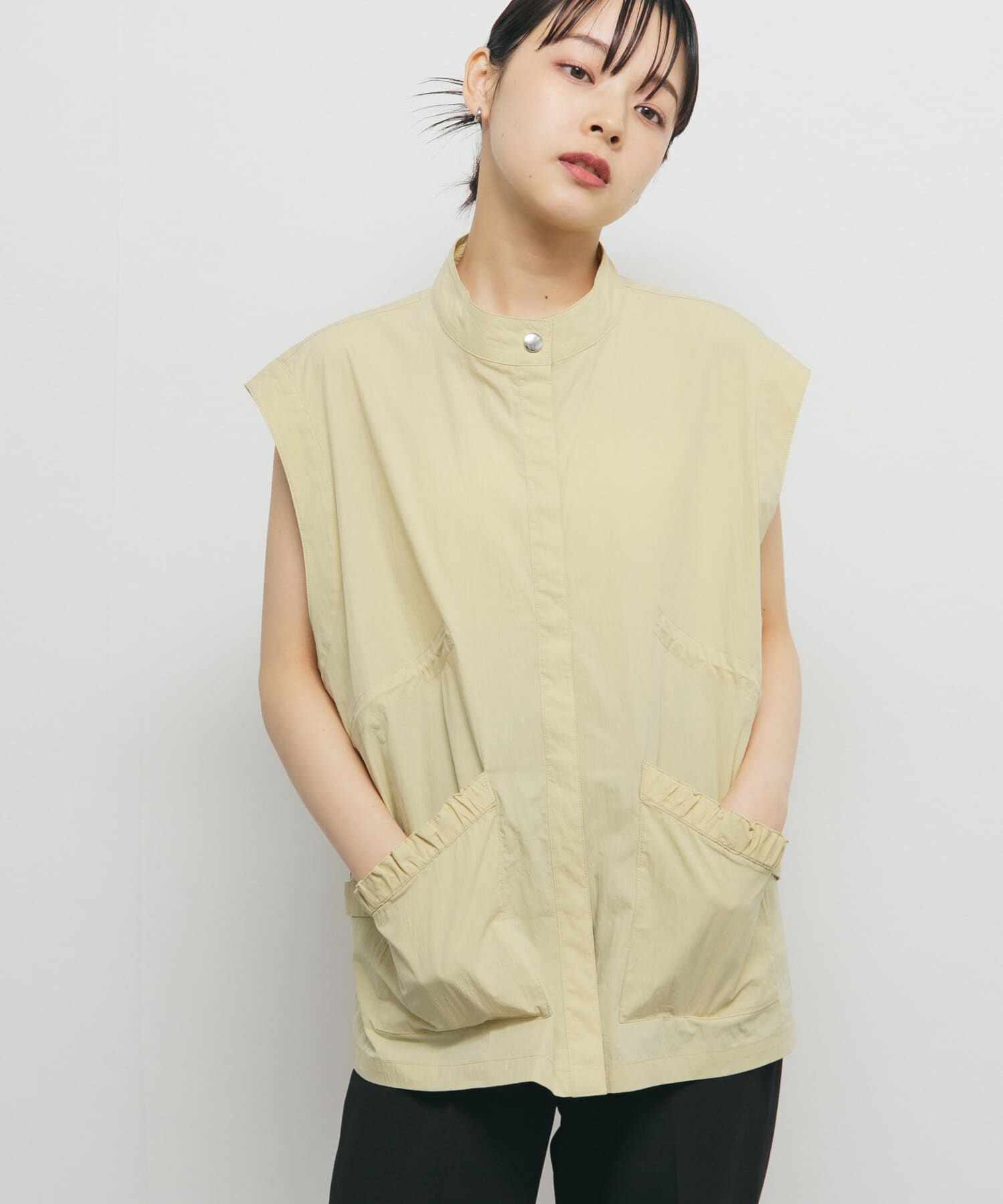  「スタンドカラーベスト」|ノーカラーコート|