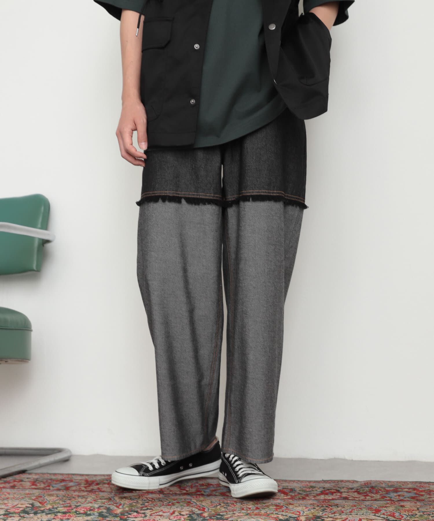 SENSE OF PLACE by URBAN RESEARCH「デニムフリンジシャンブレーワイドパンツ」|デニム|