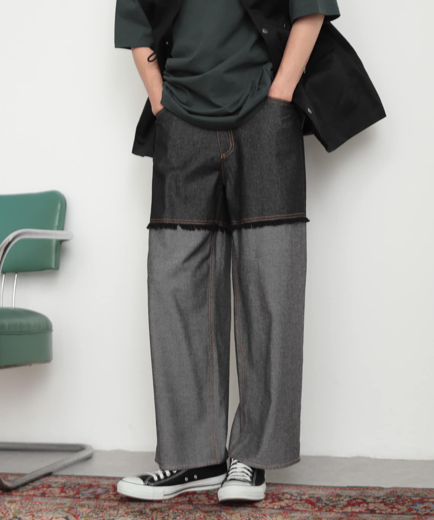 SENSE OF PLACE by URBAN RESEARCH「デニムフリンジシャンブレーワイドパンツ」|デニム|