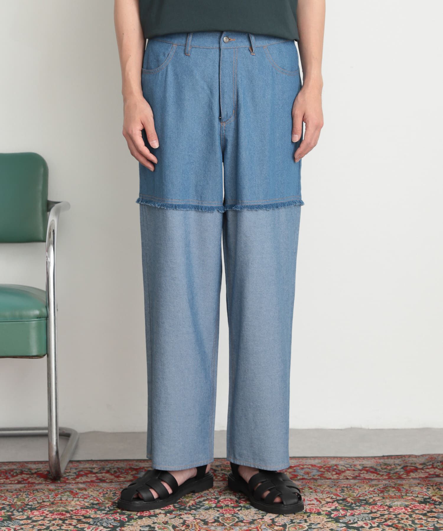 SENSE OF PLACE by URBAN RESEARCH「デニムフリンジシャンブレーワイドパンツ」|デニム|