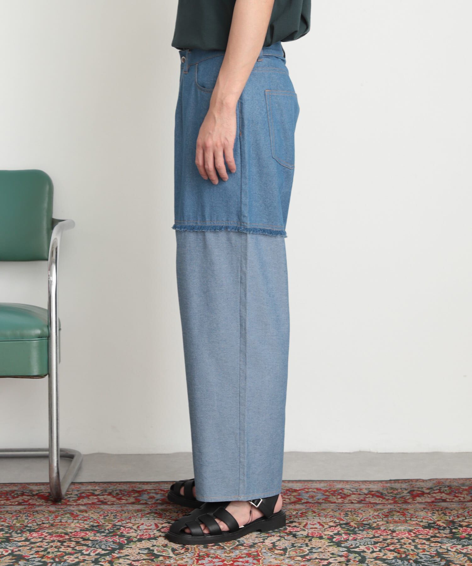 SENSE OF PLACE by URBAN RESEARCH「デニムフリンジシャンブレーワイドパンツ」|デニム|