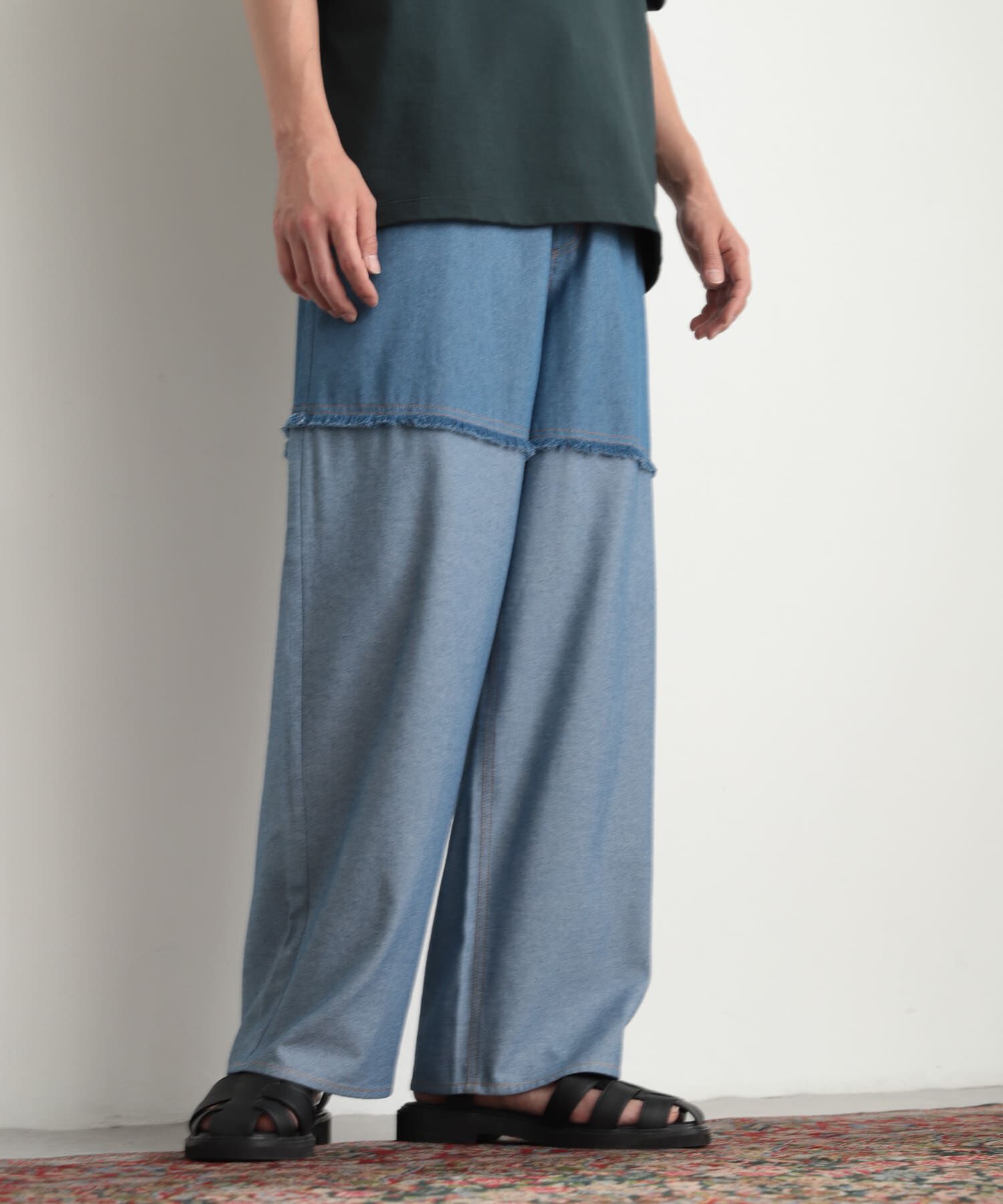 SENSE OF PLACE by URBAN RESEARCH「デニムフリンジシャンブレーワイドパンツ」|デニム|