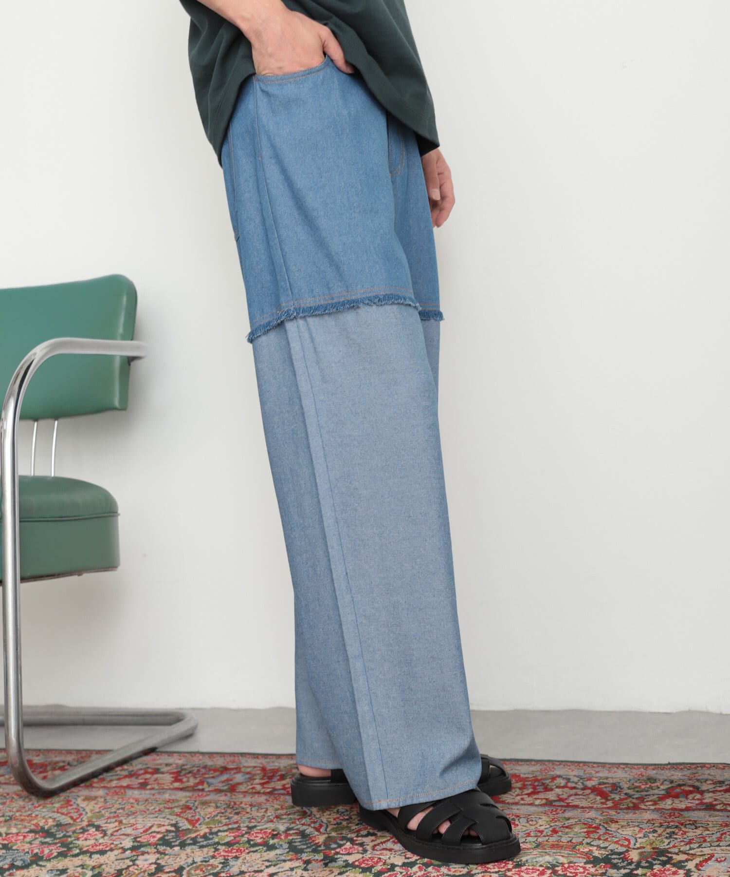 SENSE OF PLACE by URBAN RESEARCH「デニムフリンジシャンブレーワイドパンツ」|デニム|