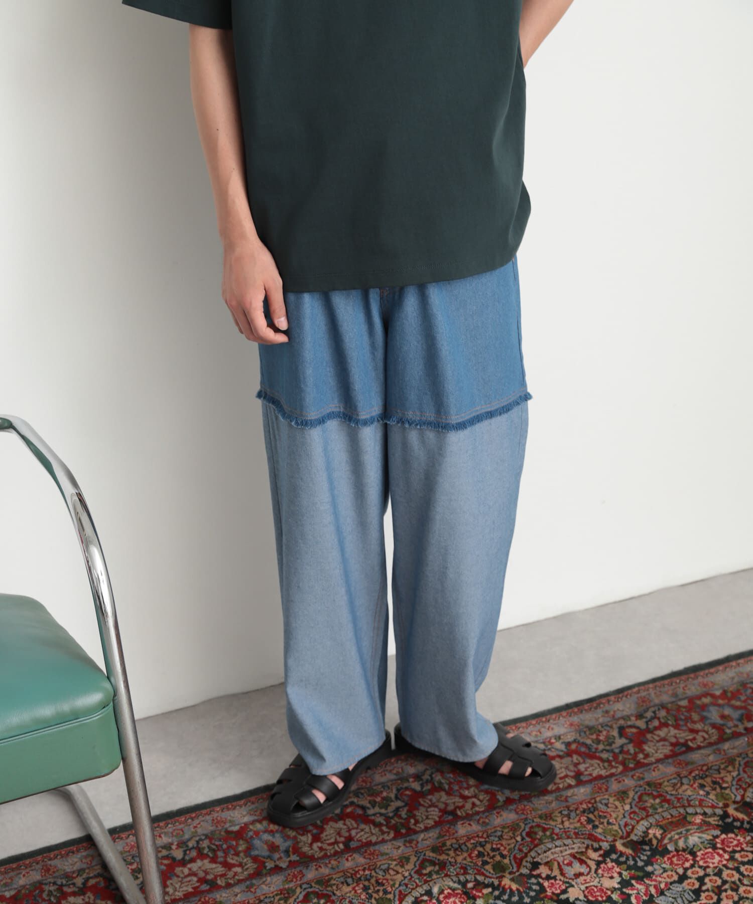 SENSE OF PLACE by URBAN RESEARCH「デニムフリンジシャンブレーワイドパンツ」|デニム|