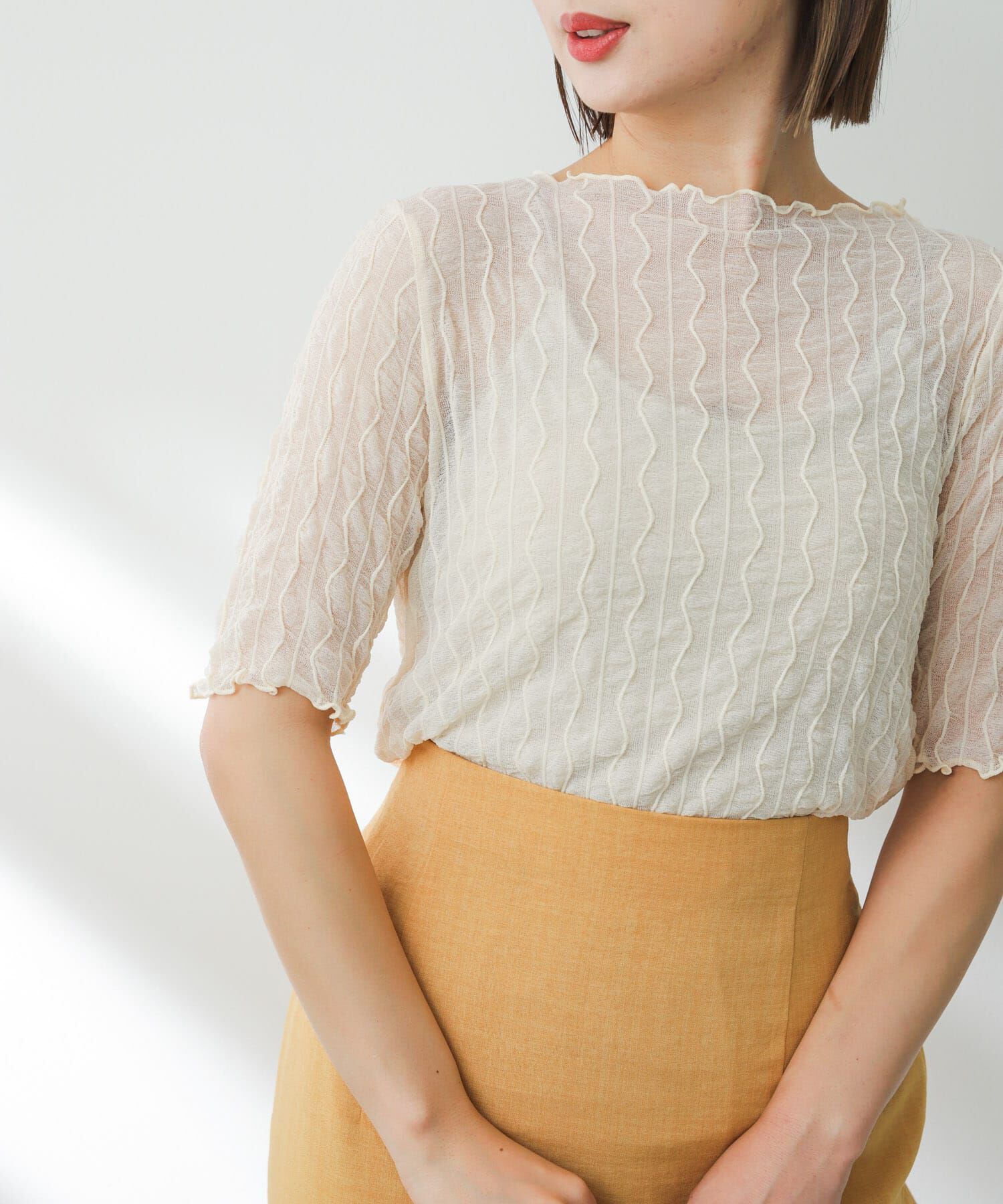 SENSE OF PLACE by URBAN RESEARCH「ウェーブパターンシアートップ(5分袖)」|Tシャツ・カットソー|