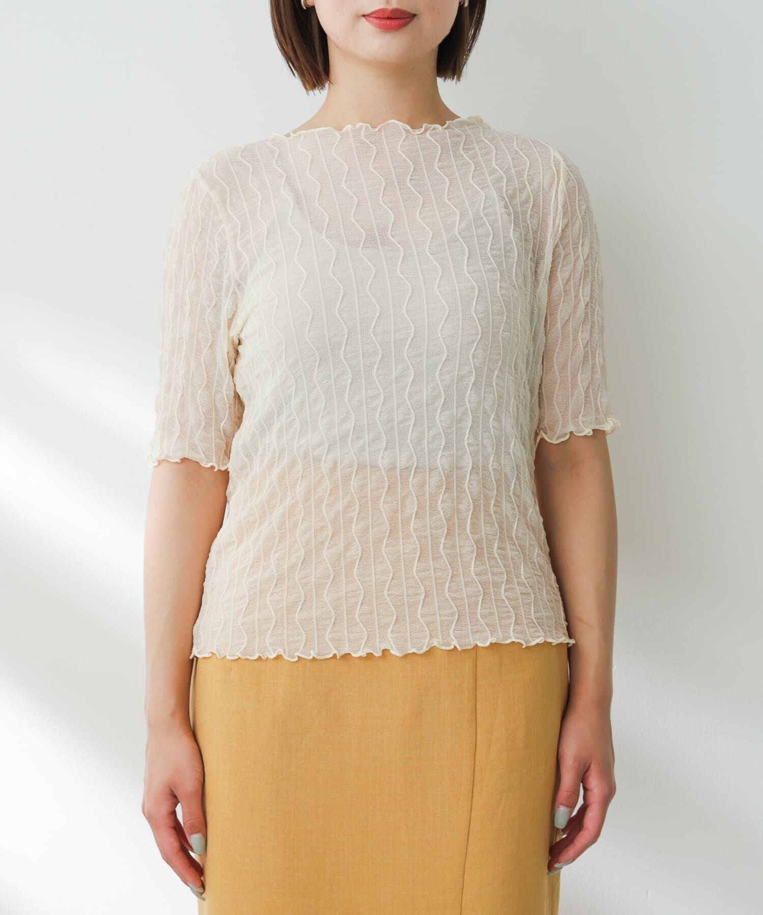 SENSE OF PLACE by URBAN RESEARCH「ウェーブパターンシアートップ(5分袖)」|Tシャツ・カットソー|