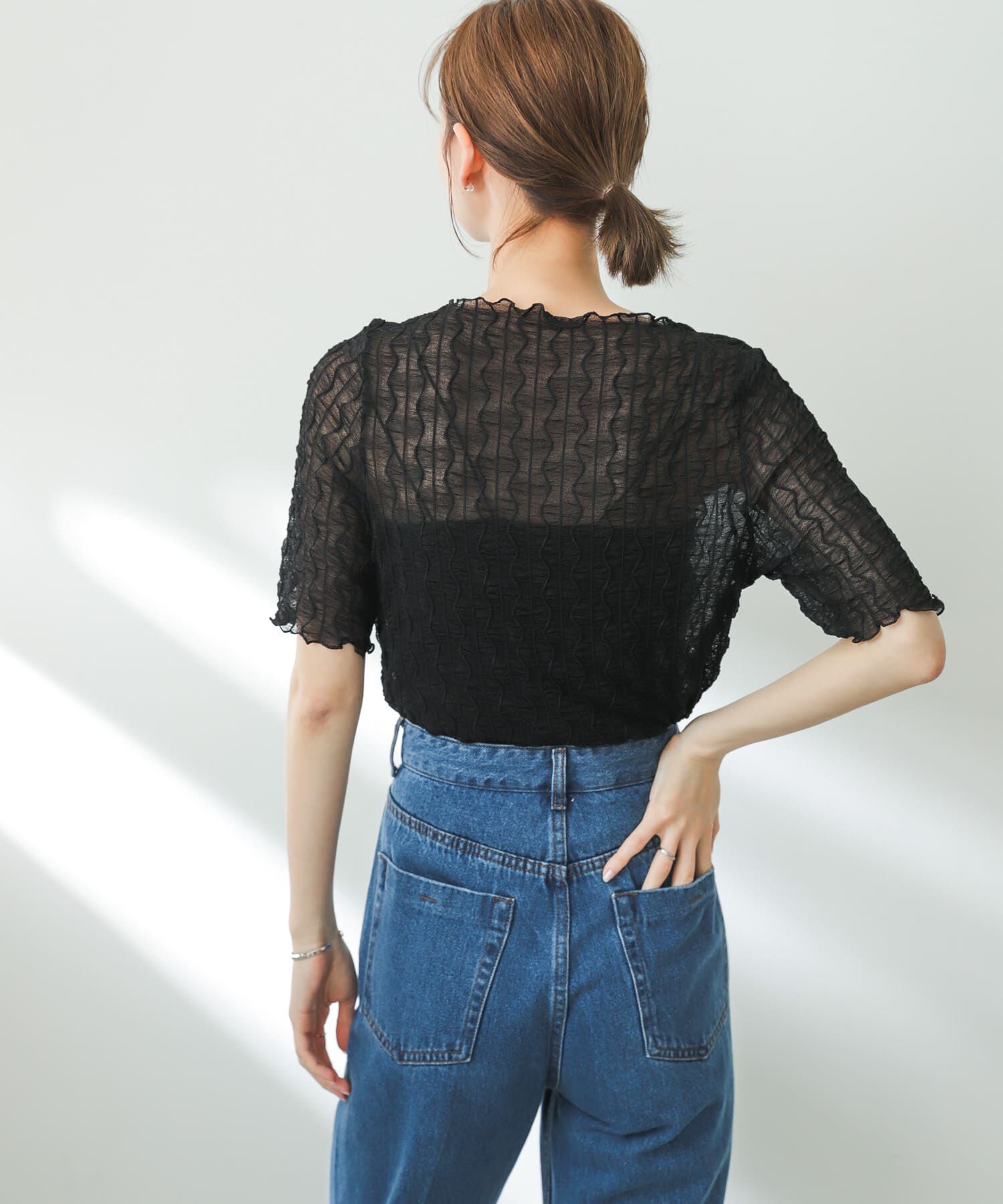 SENSE OF PLACE by URBAN RESEARCH「ウェーブパターンシアートップ(5分袖)」|Tシャツ・カットソー|