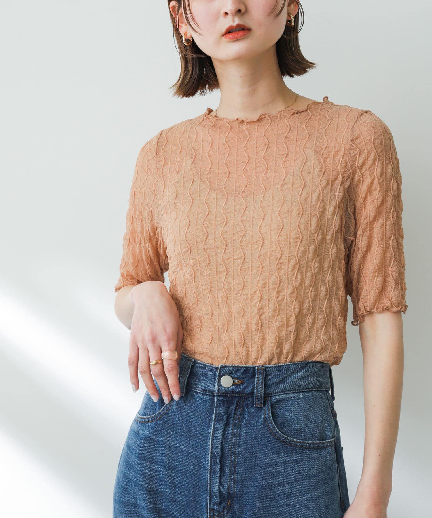 SENSE OF PLACE by URBAN RESEARCH「ウェーブパターンシアートップ(5分袖)」|Tシャツ・カットソー|