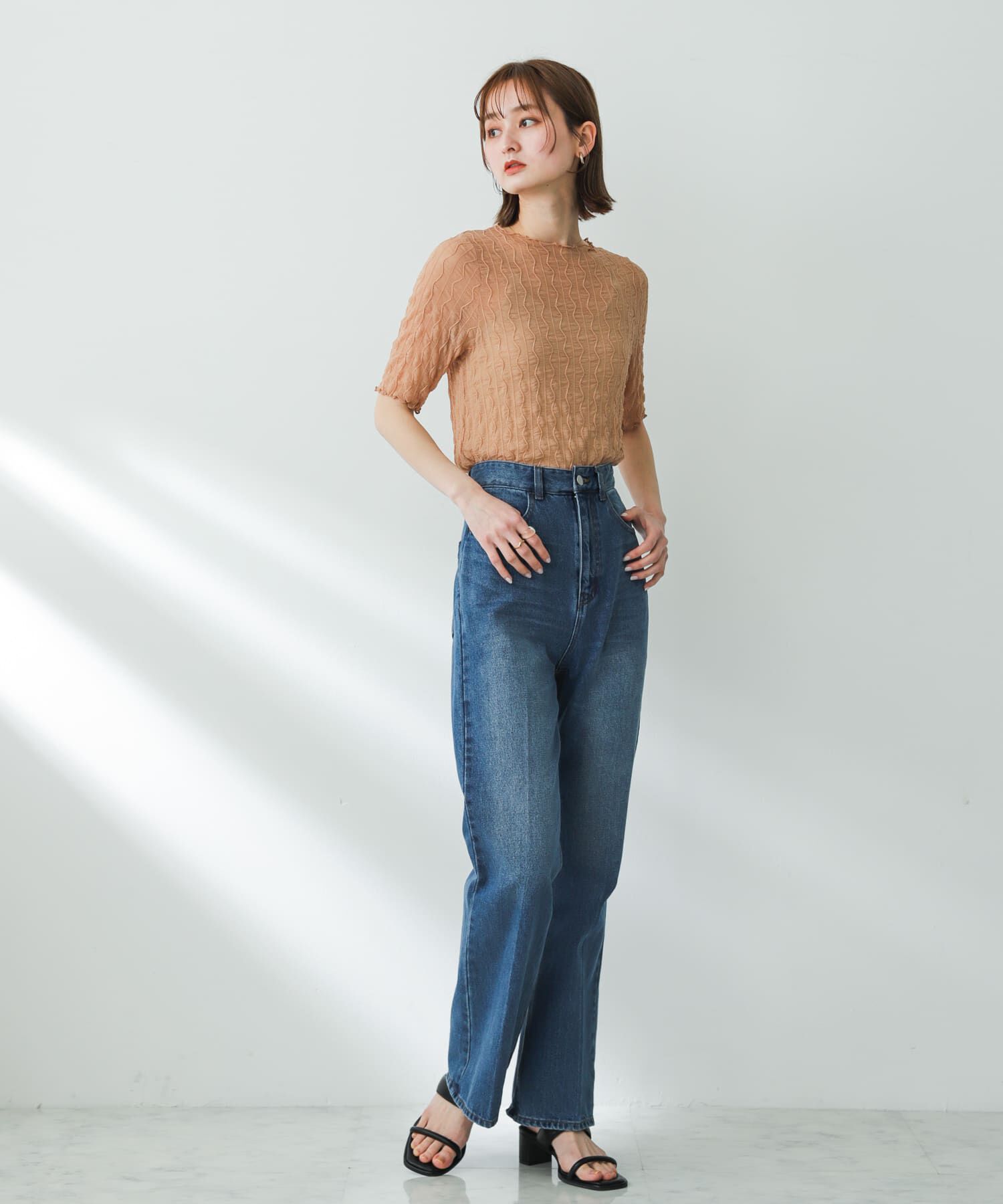 SENSE OF PLACE by URBAN RESEARCH「ウェーブパターンシアートップ(5分袖)」|Tシャツ・カットソー|