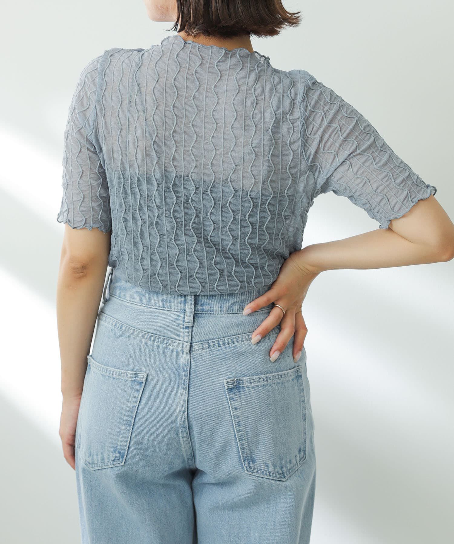 SENSE OF PLACE by URBAN RESEARCH「ウェーブパターンシアートップ(5分袖)」|Tシャツ・カットソー|