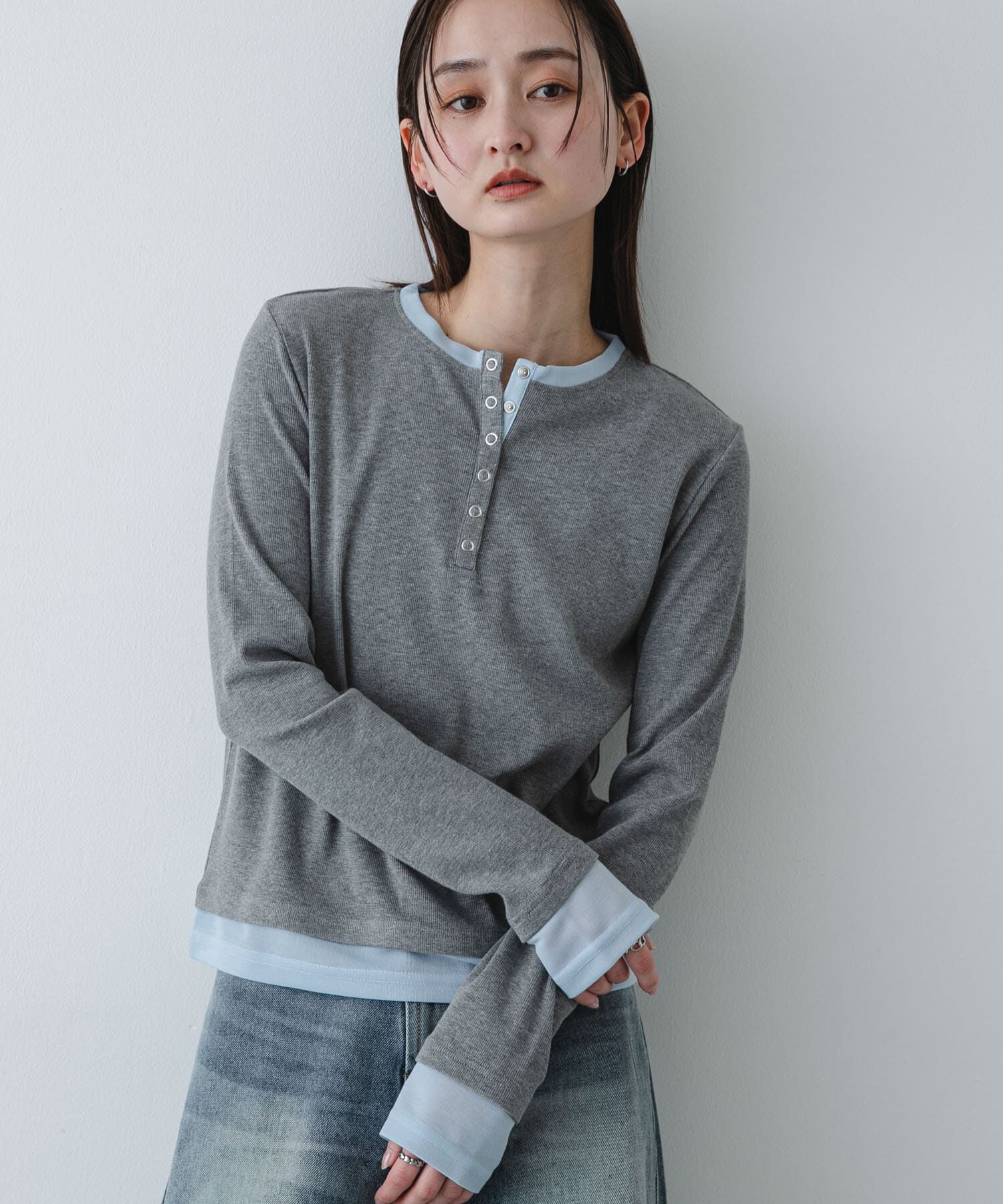 SENSE OF PLACE by URBAN RESEARCH「『洗濯可』ヘンリーネックレイヤードトップ」|Tシャツ・カットソー|