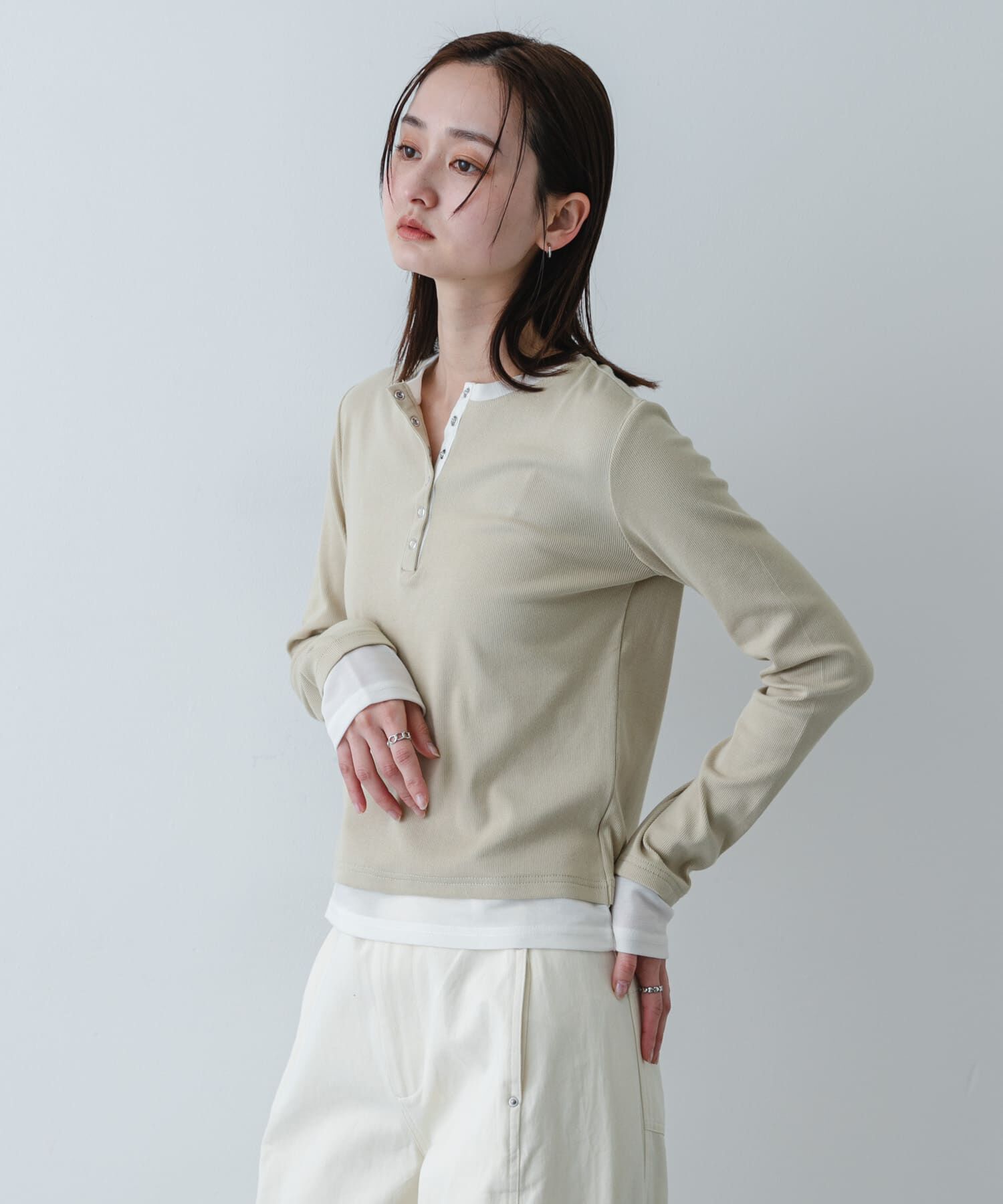 SENSE OF PLACE by URBAN RESEARCH「『洗濯可』ヘンリーネックレイヤードトップ」|Tシャツ・カットソー|