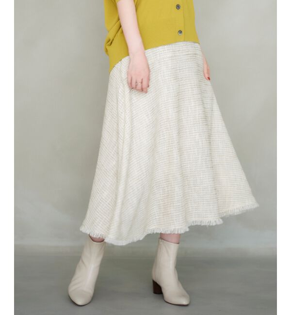 le.coeur blanc「ツイードフリンジフレアスカート」|フレア|ベージュ柄