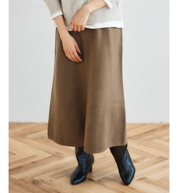 le.coeur blanc「スムースフレアニットスカート」|フレア|カーキブラウン