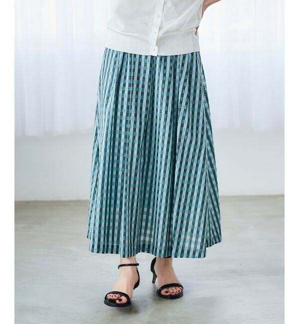 le.coeur blanc「ギンガムチェックギャザースカート」|スカート|グリーン柄