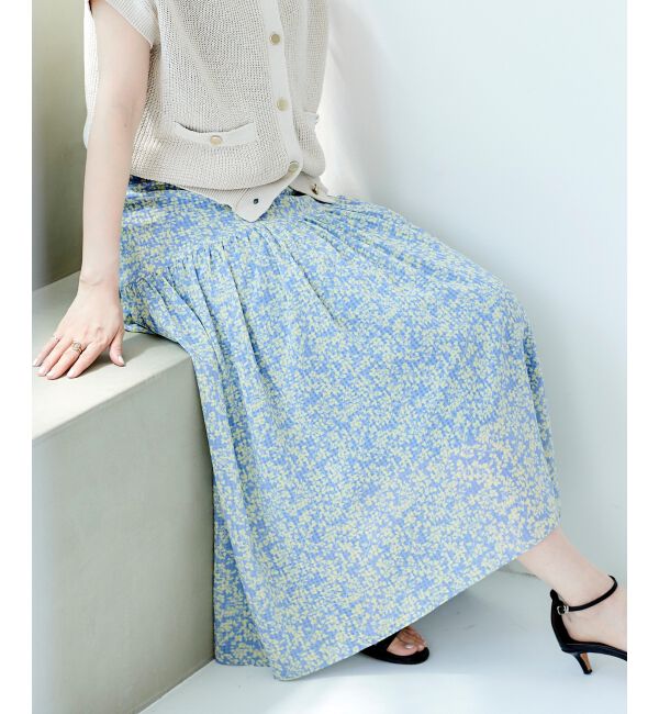 le.coeur blanc「リーフプリントキリカエギャザースカート」|フレア|