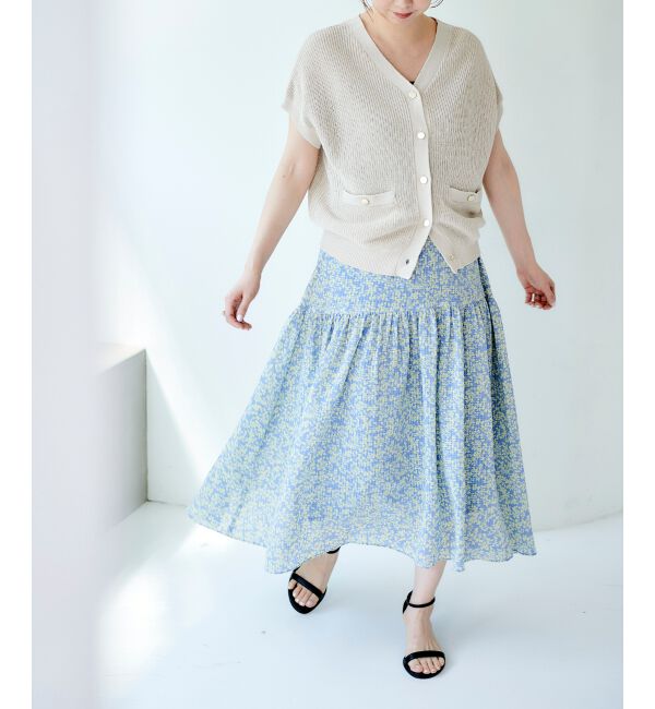 le.coeur blanc「リーフプリントキリカエギャザースカート」|フレア|