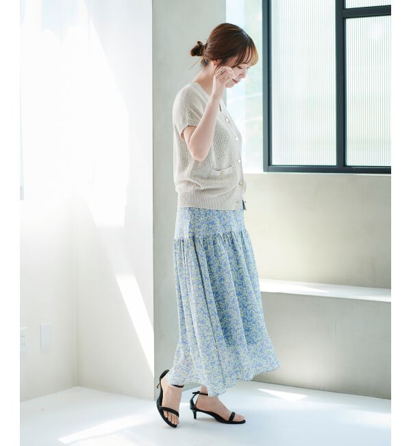le.coeur blanc「リーフプリントキリカエギャザースカート」|フレア|