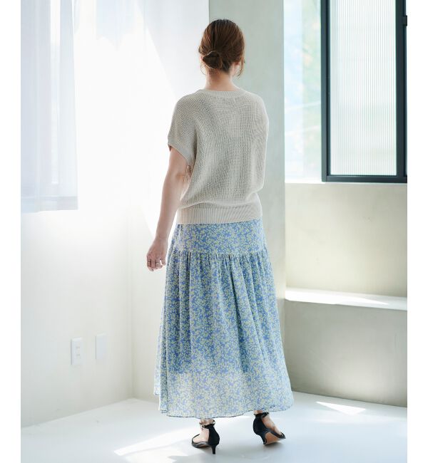 le.coeur blanc「リーフプリントキリカエギャザースカート」|フレア|