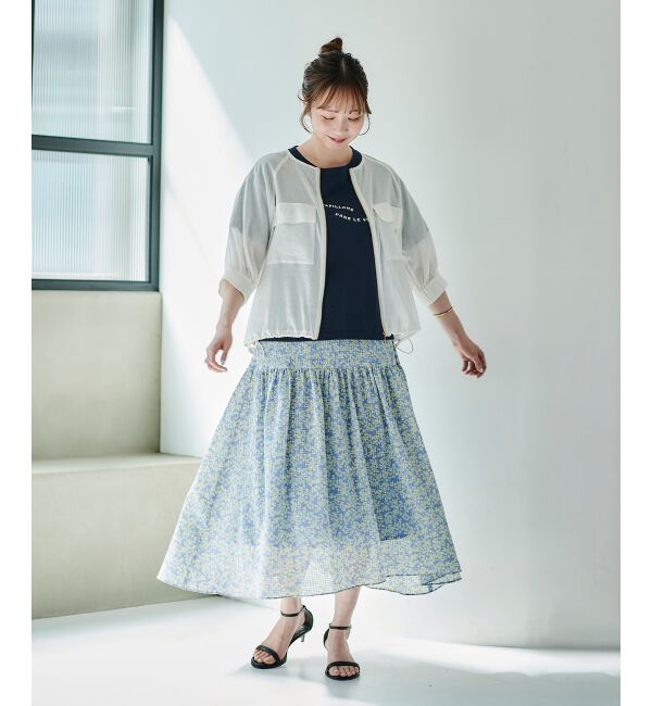 le.coeur blanc「リーフプリントキリカエギャザースカート」|フレア|