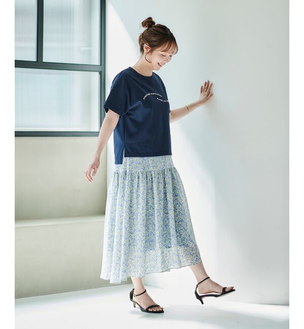 le.coeur blanc「リーフプリントキリカエギャザースカート」|フレア|