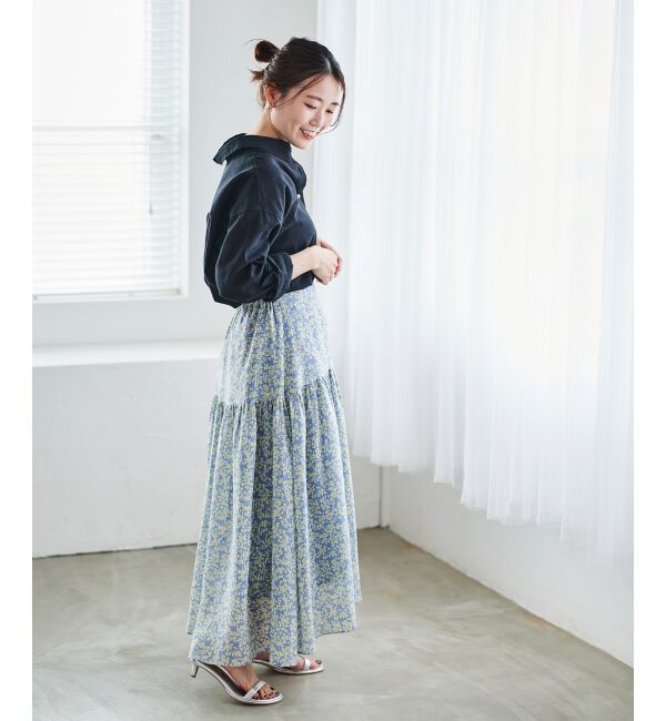 le.coeur blanc「リーフプリントキリカエギャザースカート」|フレア|