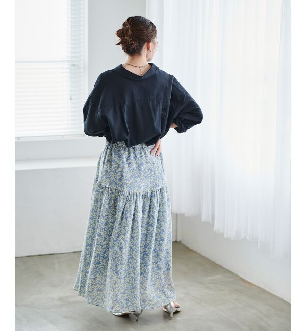 le.coeur blanc「リーフプリントキリカエギャザースカート」|フレア|