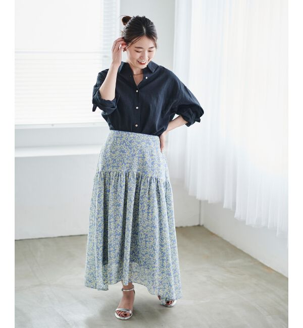 le.coeur blanc「リーフプリントキリカエギャザースカート」|フレア|