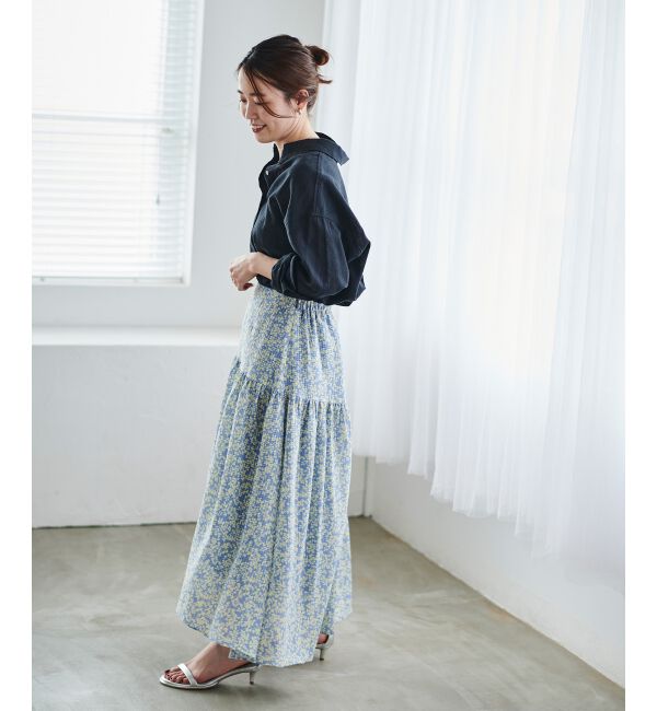 le.coeur blanc「リーフプリントキリカエギャザースカート」|フレア|