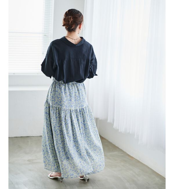 le.coeur blanc「リーフプリントキリカエギャザースカート」|フレア|