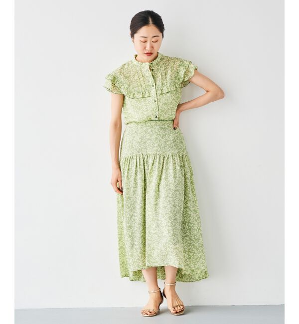 le.coeur blanc「リーフプリントキリカエギャザースカート」|フレア|