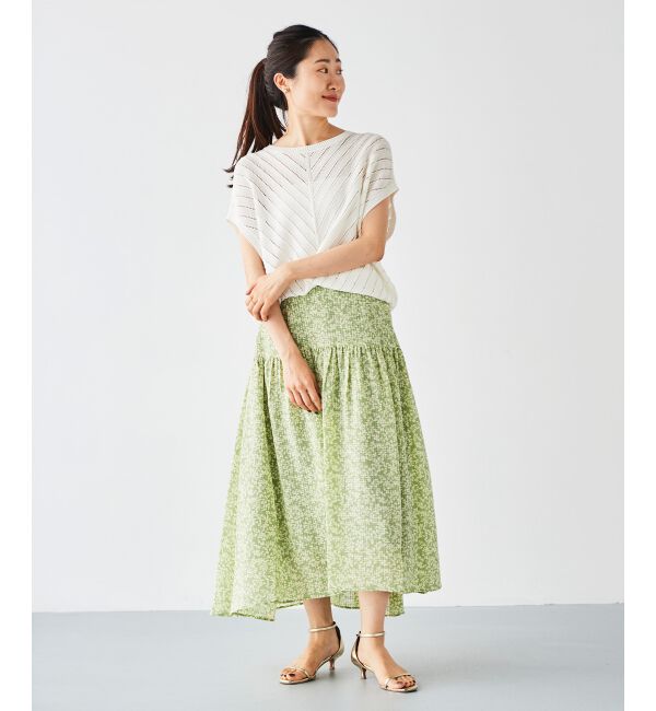 le.coeur blanc「リーフプリントキリカエギャザースカート」|フレア|
