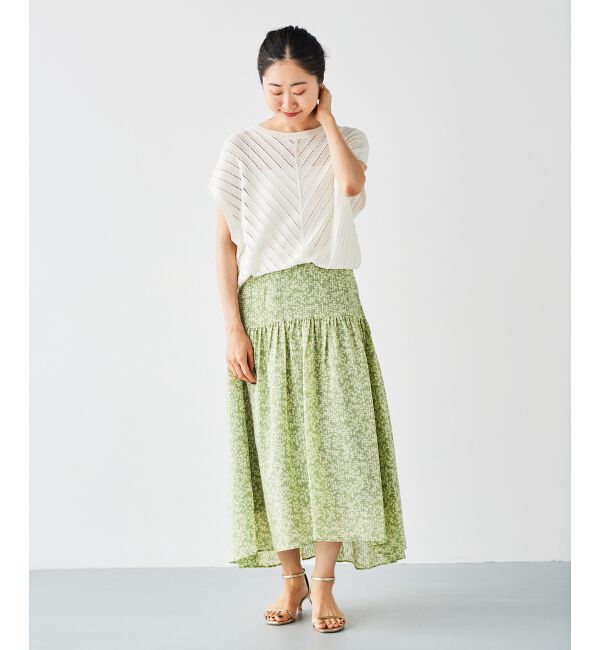 le.coeur blanc「リーフプリントキリカエギャザースカート」|フレア|
