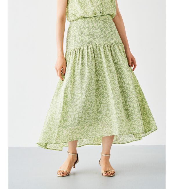 le.coeur blanc「リーフプリントキリカエギャザースカート」|フレア|