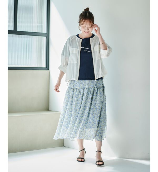 le.coeur blanc「リーフプリントキリカエギャザースカート」|フレア|