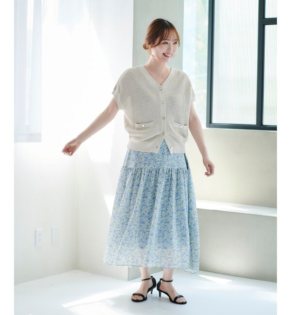 le.coeur blanc「リーフプリントキリカエギャザースカート」|フレア|