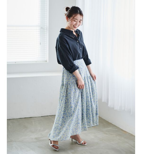 le.coeur blanc「リーフプリントキリカエギャザースカート」|フレア|