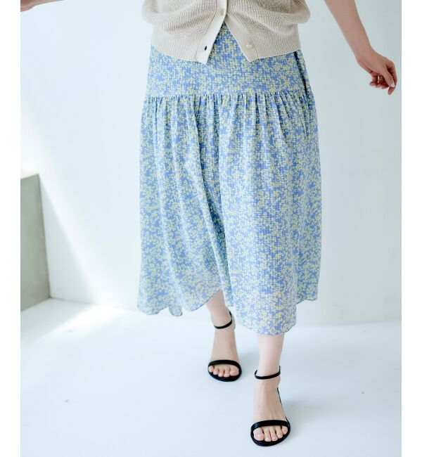 le.coeur blanc「リーフプリントキリカエギャザースカート」|フレア|