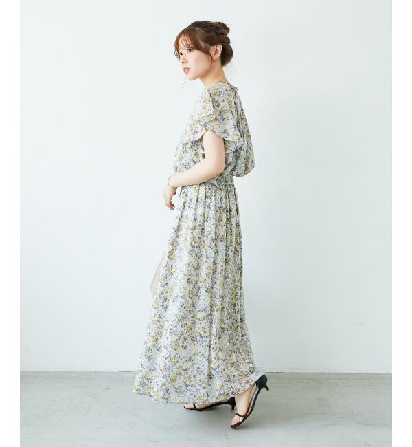  「《手洗い可能》フラワープリントギャザーフレアスカート」|フレア|