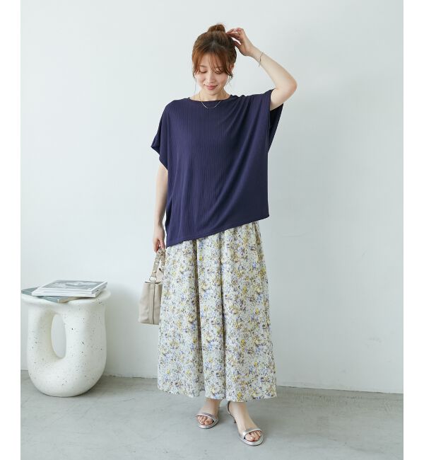 「《手洗い可能》フラワープリントギャザーフレアスカート」|フレア|