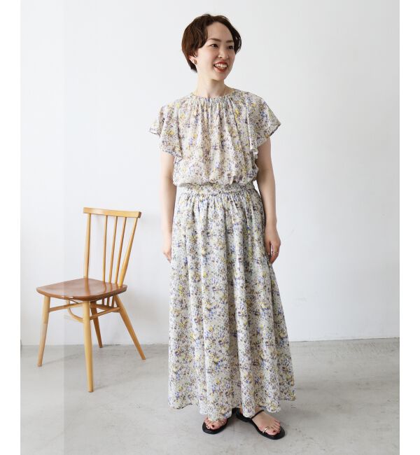  「《手洗い可能》フラワープリントギャザーフレアスカート」|フレア|