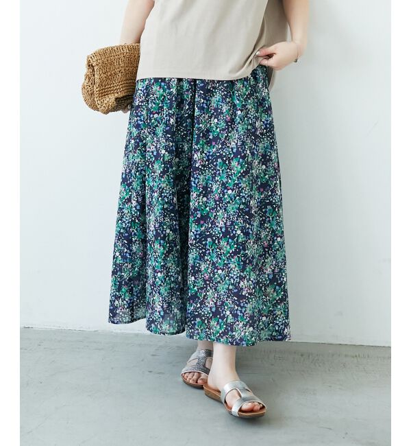  「《手洗い可能》フラワープリントギャザーフレアスカート」|フレア|